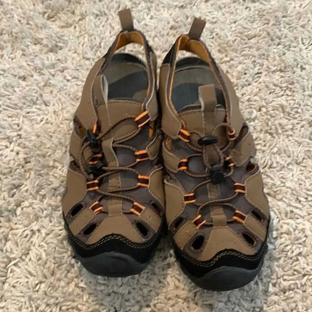 North side EUC brown/orange open back hiking shoes Size 5